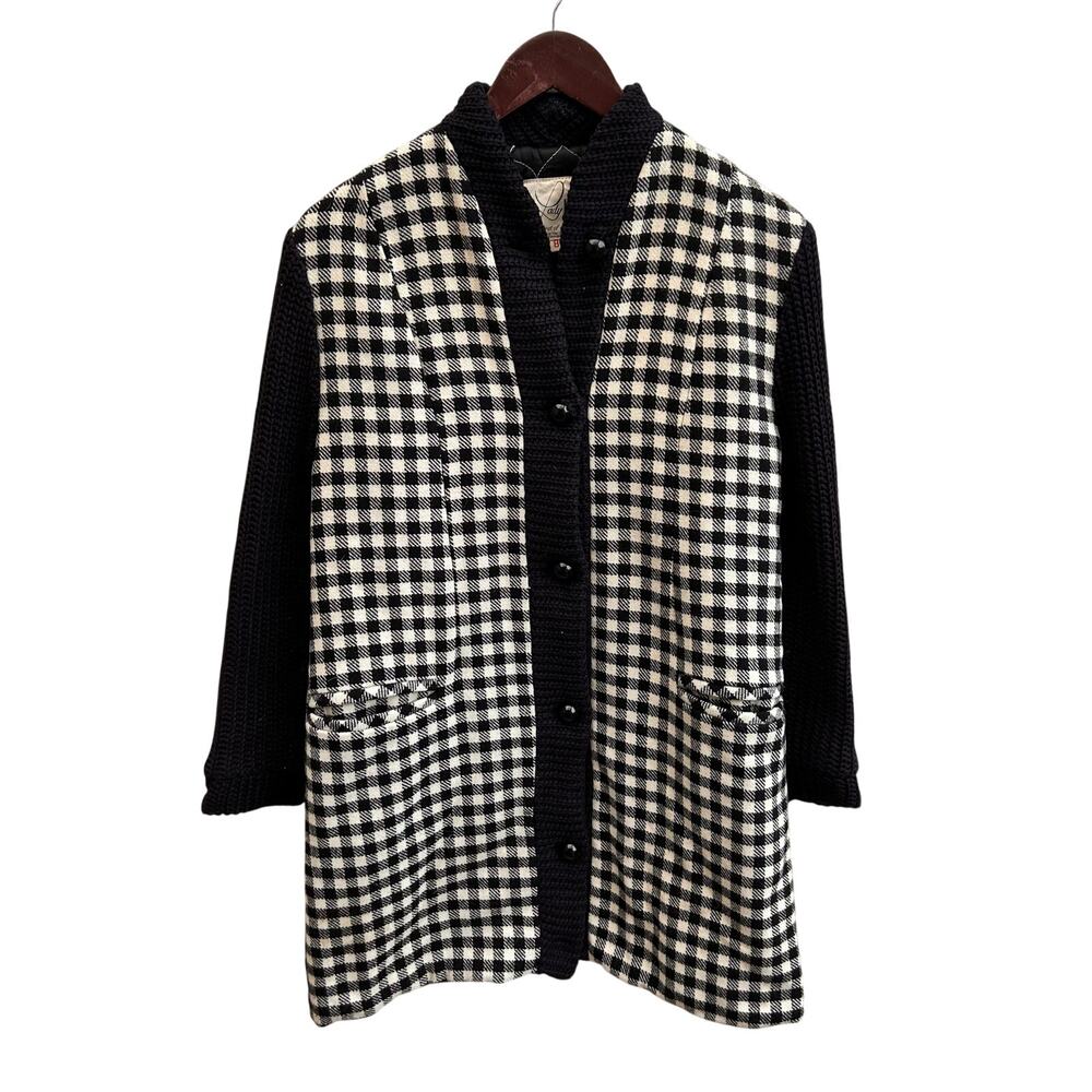 Vintage Long Quilted Checkered Sweater Coat Size XS/S